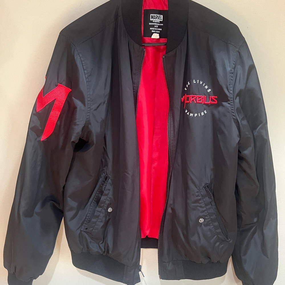 Marvel Morbius Black Bomber Jacket with Red Details Size S